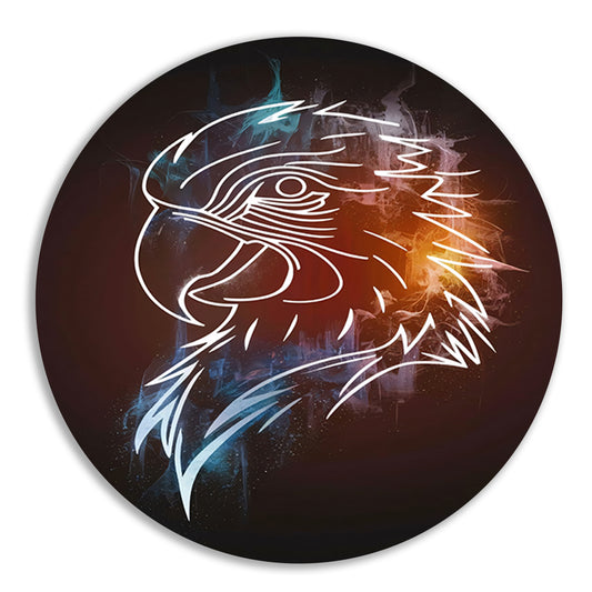 Dynamische Abstracte Adelaar in Blauw en Oranje aluminium muurcirkel