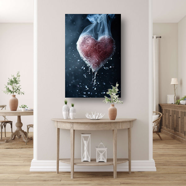 Zwevend hart in water en rook canvas
