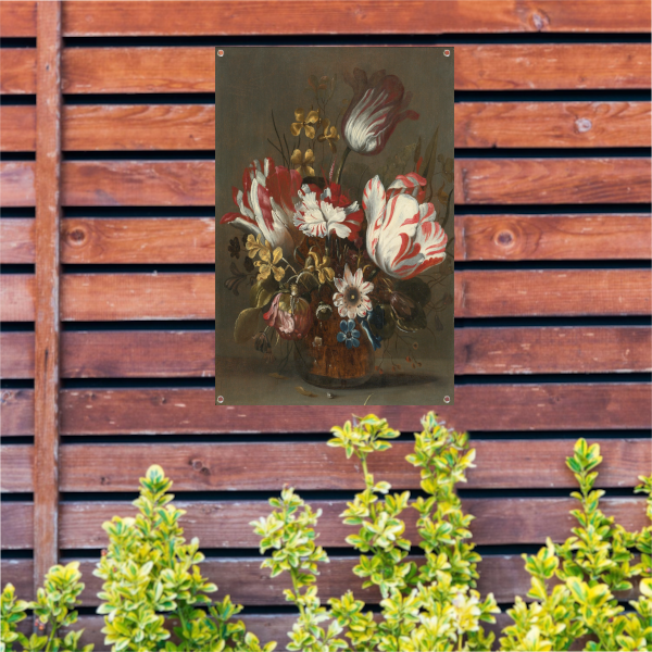 Tulpen en andere bloemen in een glazen vaas - Hans Bollongier tuinposter