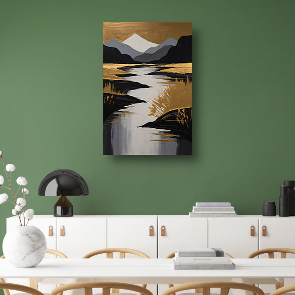 Rustic River Flowing Through Monochrome Mountains canvas