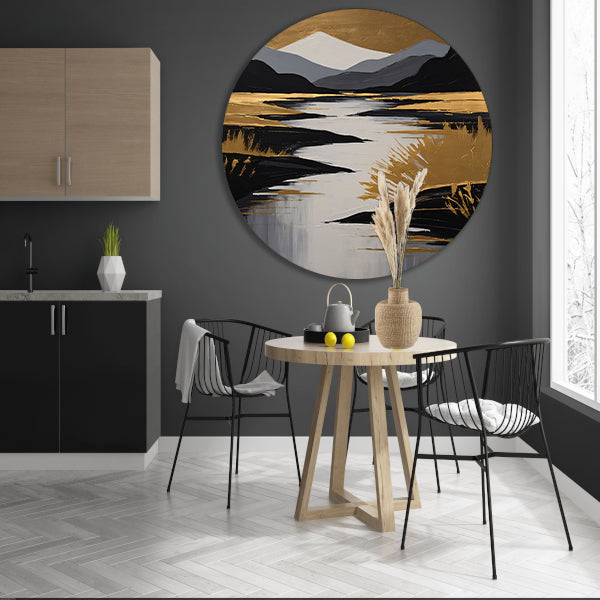 Rustic River Flowing Through Monochrome Mountains forex muurcirkel
