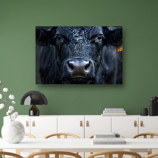 Koe in de regen op gedetailleerde wijze poster