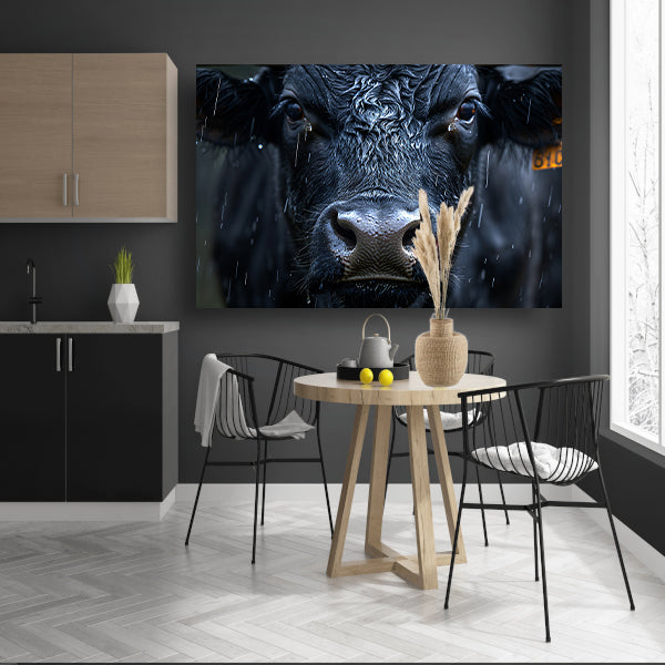 Koe in de regen op gedetailleerde wijze poster