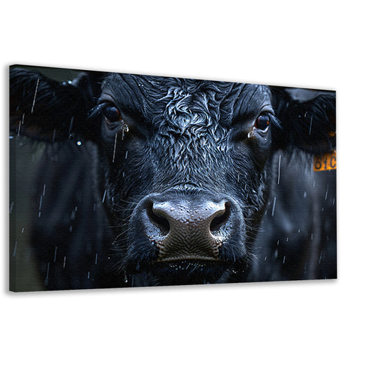 Koe in de regen op gedetailleerde wijze canvas