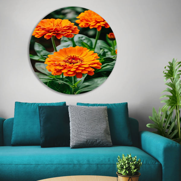 Oranje bloemen in bloei aluminium muurcirkel