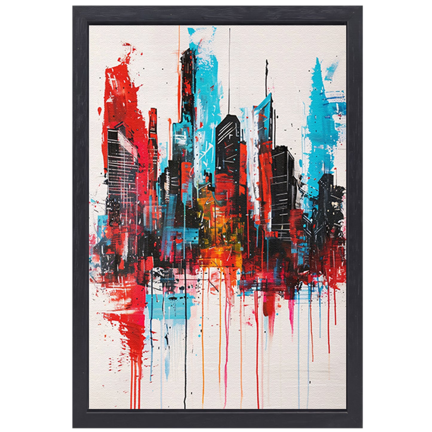 Abstract schilderij van stadsgezicht met kleuren canvas met baklijst