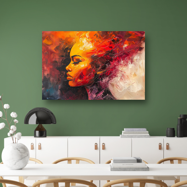 Expressieve abstracte vrouw in warme tinten poster