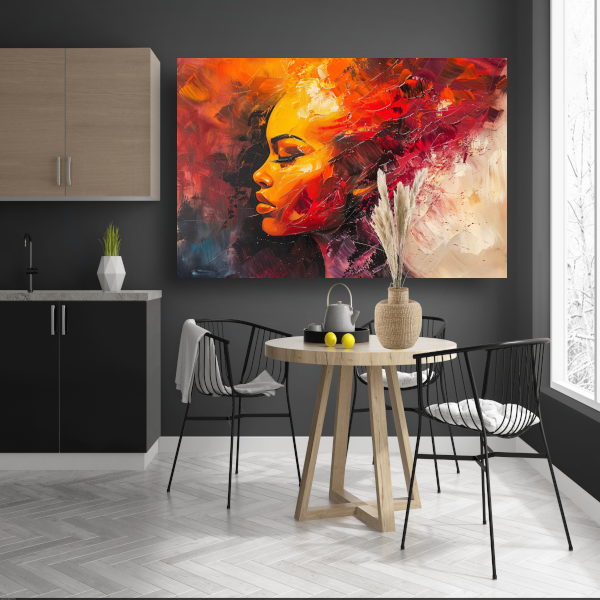 Expressieve abstracte vrouw in warme tinten canvas
