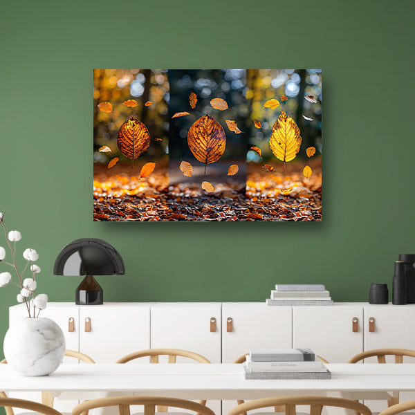 Herfstbladeren dansend in zacht licht canvas