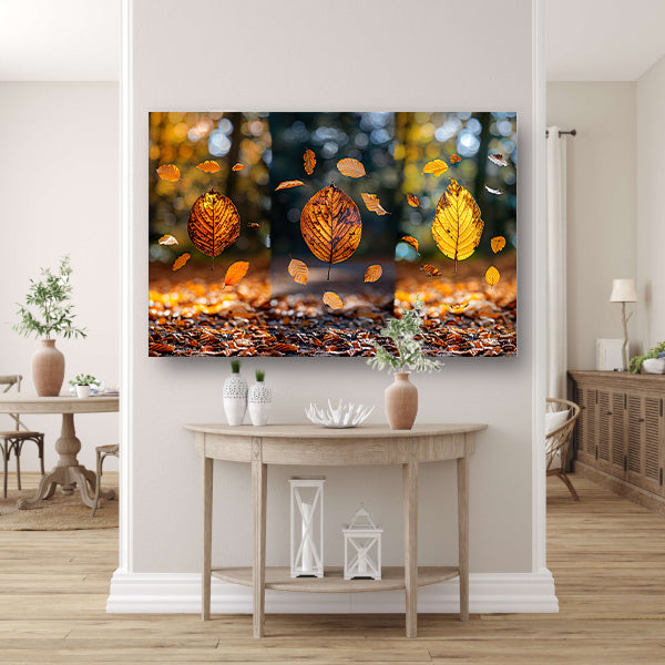 Herfstbladeren dansend in zacht licht canvas