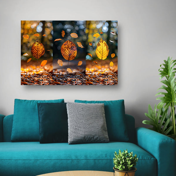 Herfstbladeren dansend in zacht licht canvas