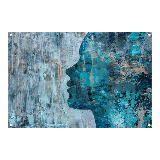 Abstract Gezicht in Blauw, Zwart en Grijs tuinposter