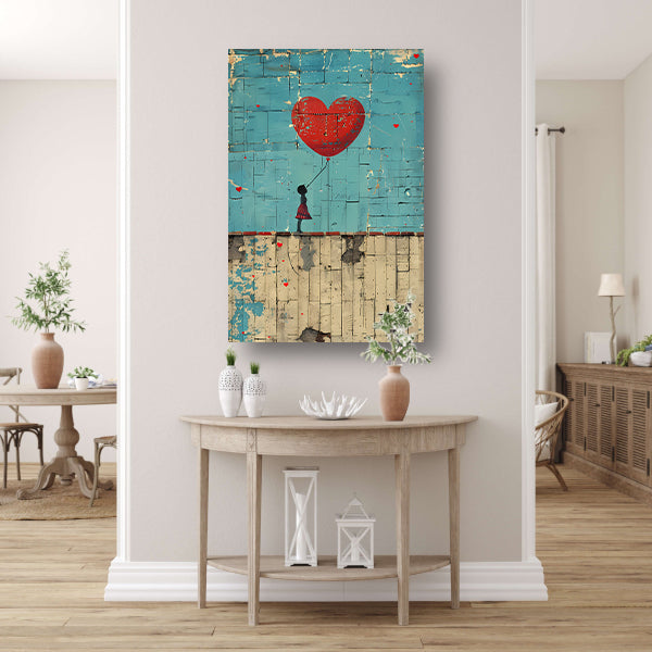 Meisje Laat Rode Hartvormige Ballon Los canvas