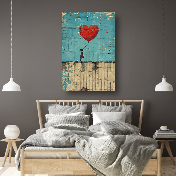 Meisje Laat Rode Hartvormige Ballon Los canvas