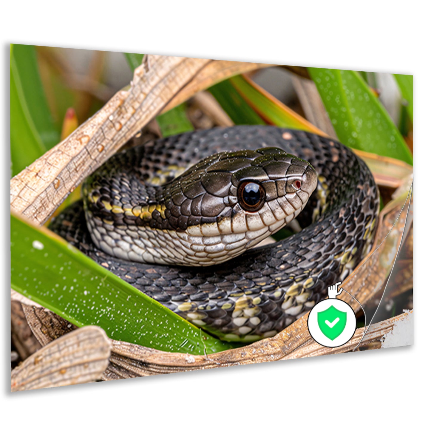 Slang verscholen tussen groene bladerenposter