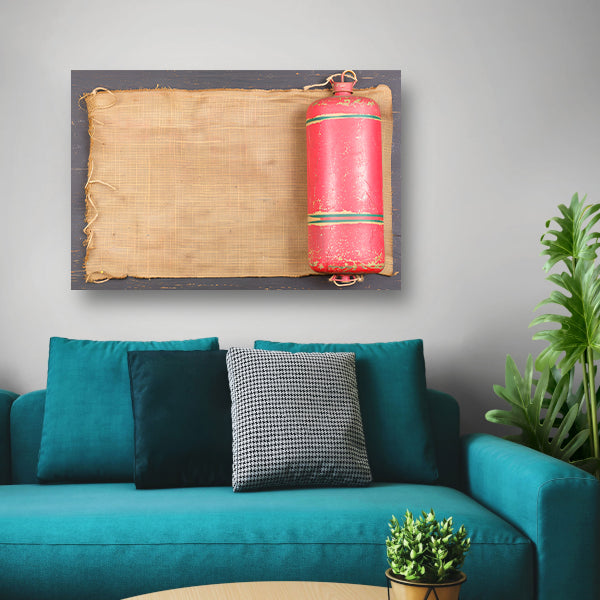 Vintage vuurblusser met verweerd doek acrylglas