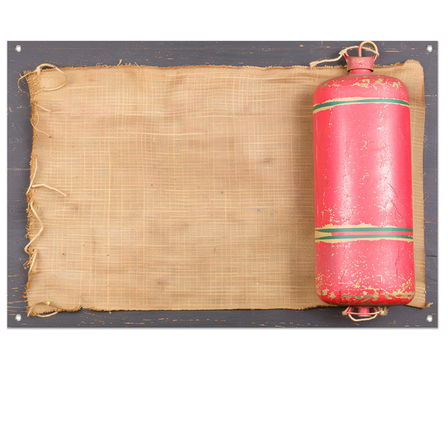 Vintage vuurblusser met verweerd doek tuinposter