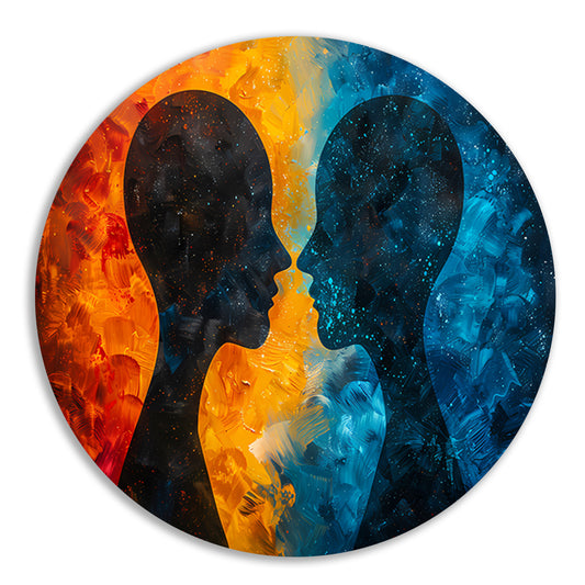 Kosmische Dialoog Tussen Aarde en Ruimte aluminium muurcirkel