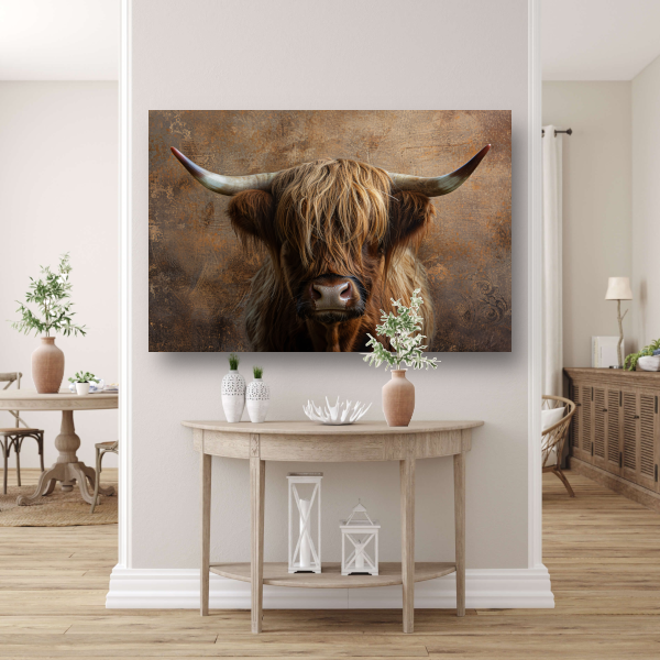 Schotse Hooglander Portret met Sepia Tinten canvas met baklijst