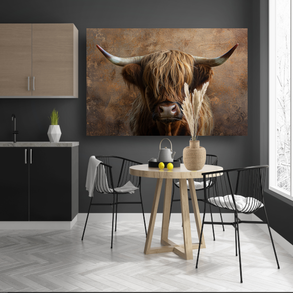Schotse Hooglander Portret met Sepia Tinten canvas met baklijst