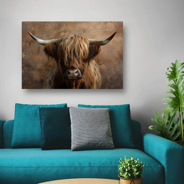 Schotse Hooglander Portret met Sepia Tinten canvas met baklijst