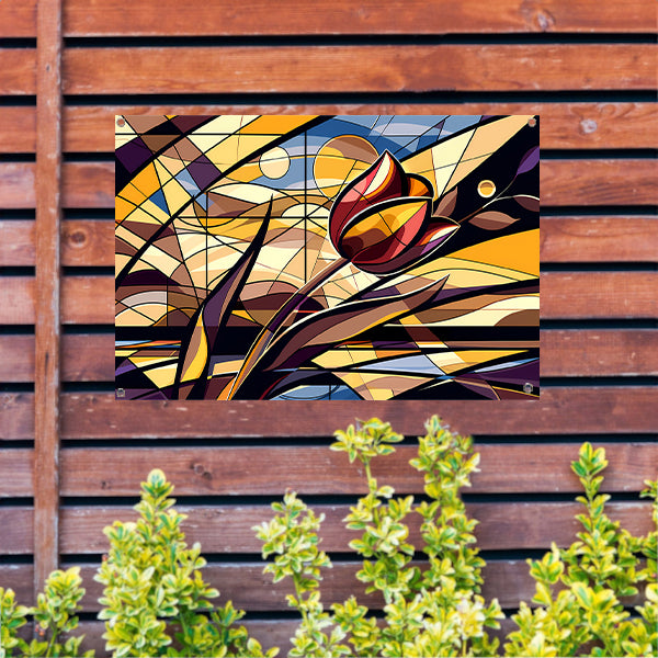 Kleurrijke abstracte tulpenkunst in kubistische stijl tuinposter