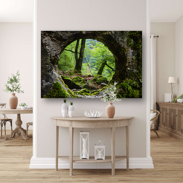 Natuurlijke Venster in Rotsformatie Bos canvas