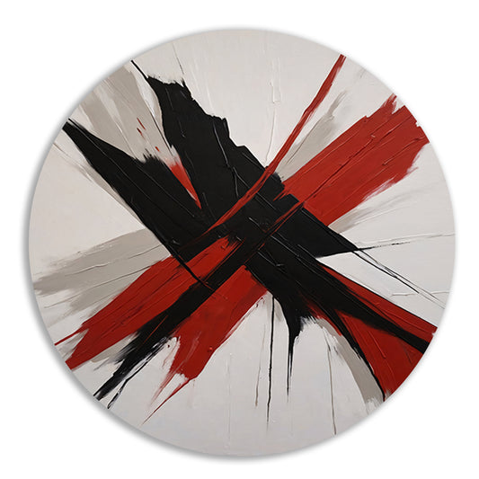 Abstracte Dynamiek in Zwart en Rood aluminium muurcirkel