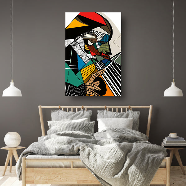 Kubistische Muzikant in Levendige Kleuren poster