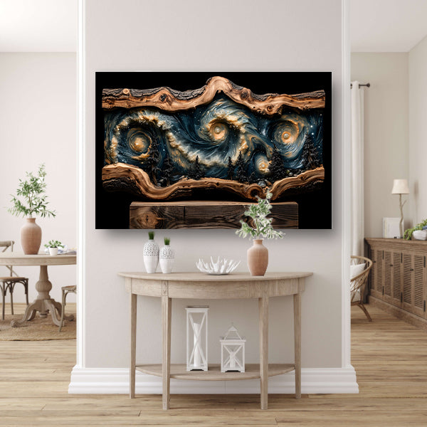 Houten sterrenhemel wanddecoratie canvas