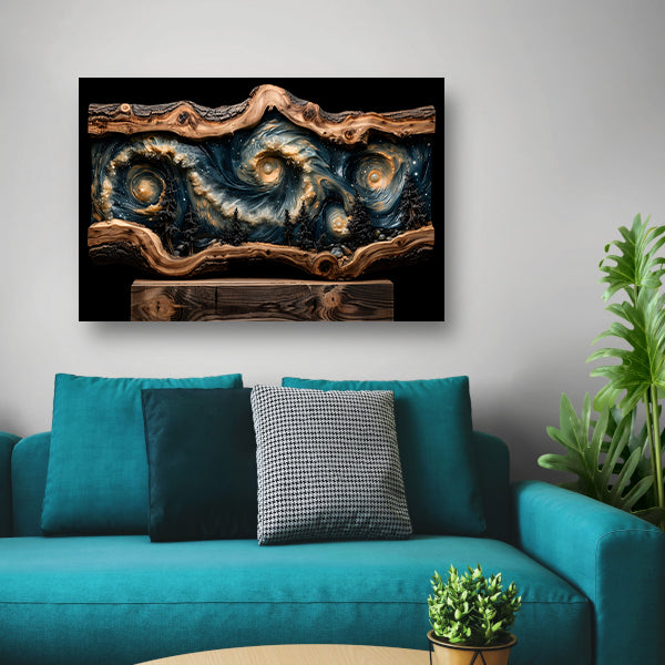 Houten sterrenhemel wanddecoratie canvas