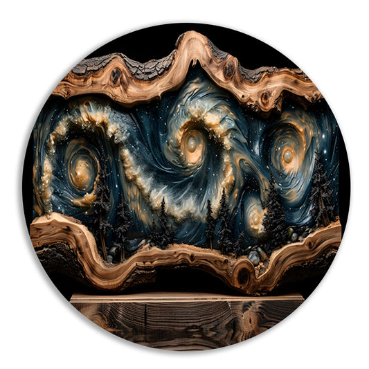 Houten sterrenhemel wanddecoratie aluminium muurcirkel