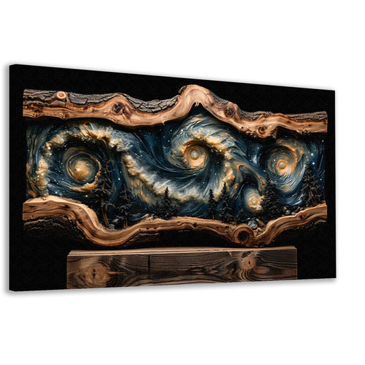 Houten sterrenhemel wanddecoratie canvas