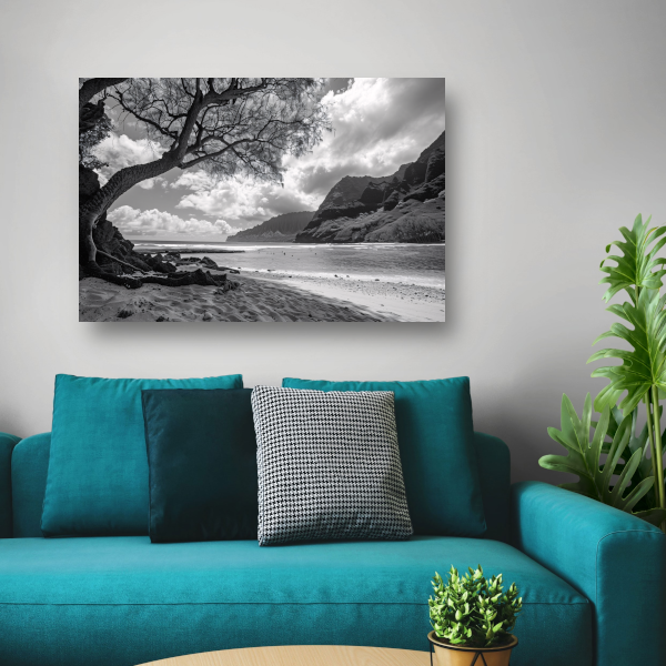 Eenzame boom op strand canvas