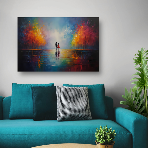 Reflecties van Liefde in Kleurrijk Bos canvas met baklijst