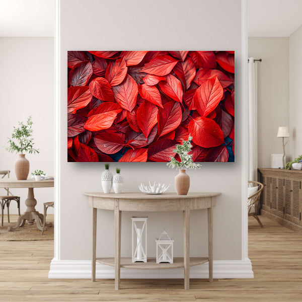 Close-up van Dieprode Herfstbladeren canvas met baklijst