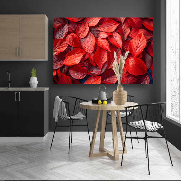 Close-up van Dieprode Herfstbladeren canvas met baklijst