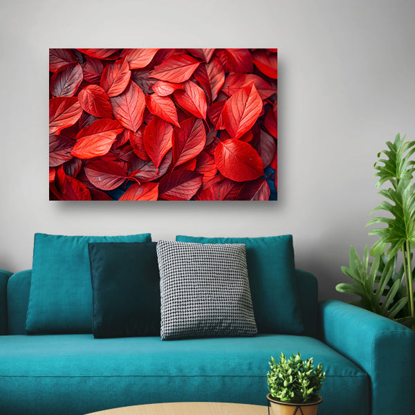 Close-up van Dieprode Herfstbladeren canvas met baklijst