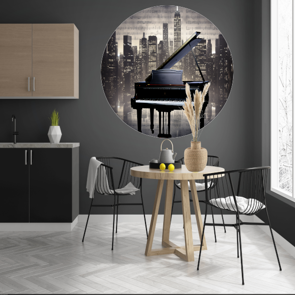 Piano en Stadssilhouet bij Nacht forex muurcirkel