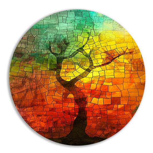Abstracte boom met kleurrijke patronen aluminium muurcirkel