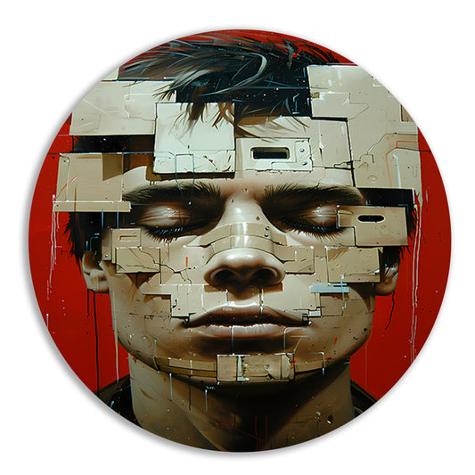 Abstract futuristisch gezicht met geometrische vormen forex muurcirkel
