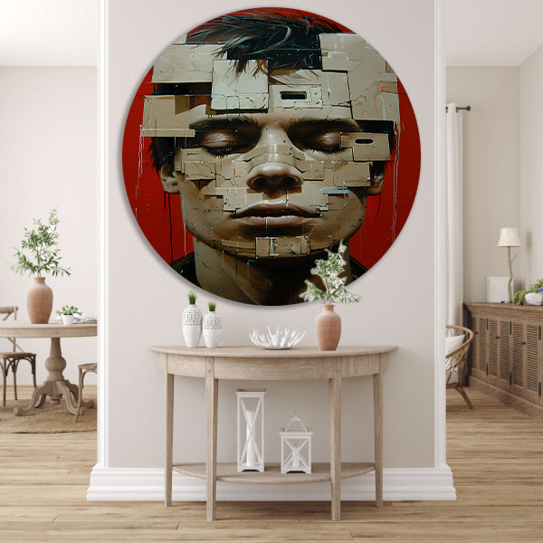 Abstract futuristisch gezicht met geometrische vormen forex muurcirkel
