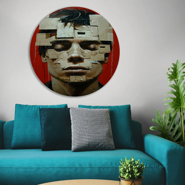 Abstract futuristisch gezicht met geometrische vormen forex muurcirkel