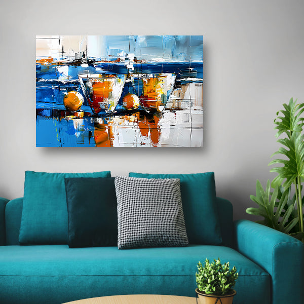 Abstract schilderij van glazen en vruchten poster