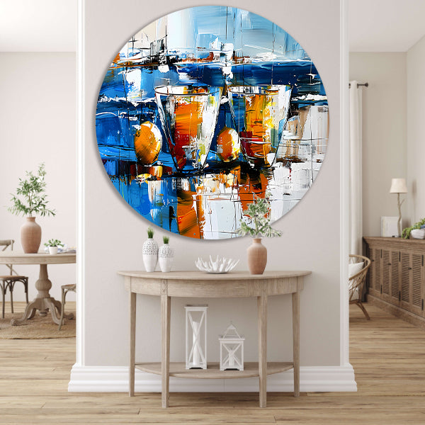 Abstract schilderij van glazen en vruchten forex muurcirkel