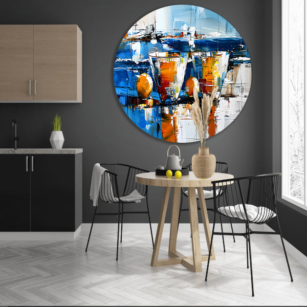 Abstract schilderij van glazen en vruchten forex muurcirkel