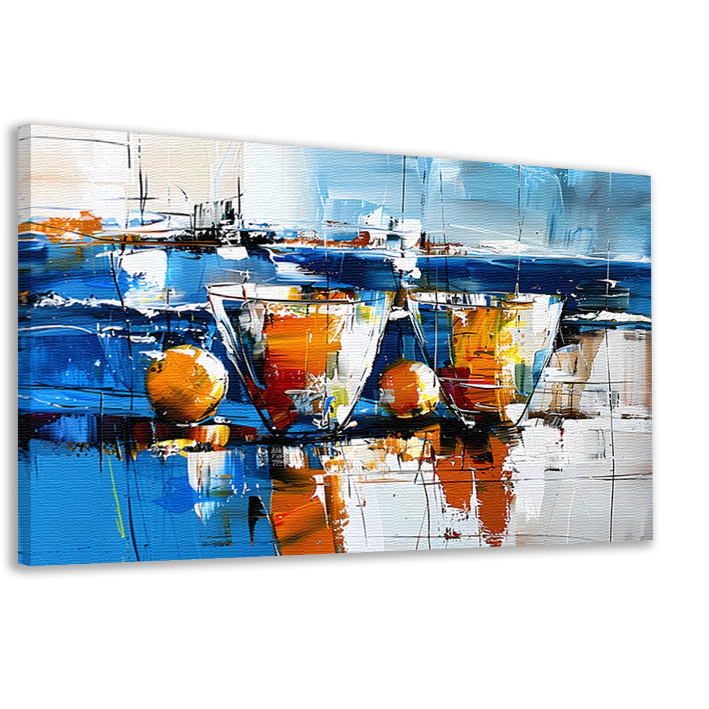 Abstract schilderij van glazen en vruchten canvas