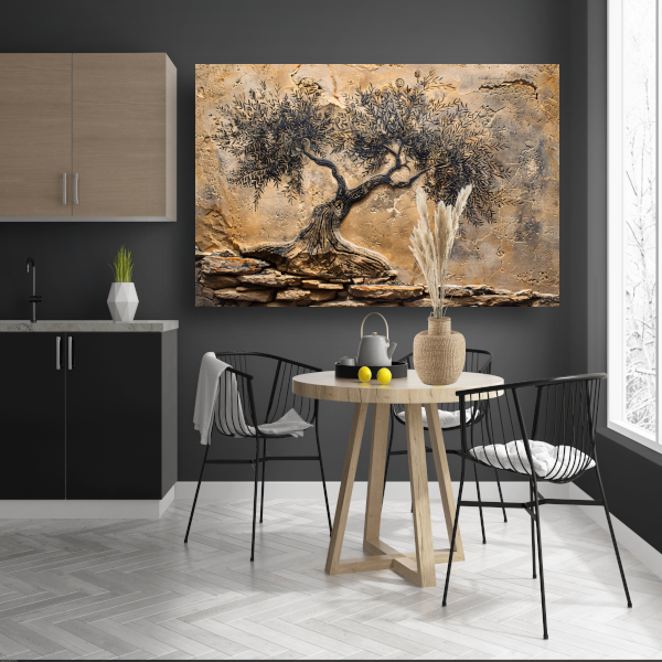 Olijfboom in sepia tonen op steen canvas