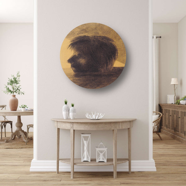 Hoofd van Orpheus drijvend in het water - Odilon Redon aluminium muurcirkel
