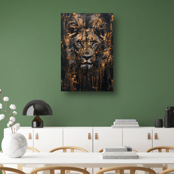 Mysterieus leeuwenportret met rustieke details canvas